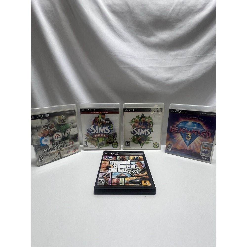Sony PlayStation 3 Games Lots of 5  GTA 5 NCAA 13 Sims Bejeweled